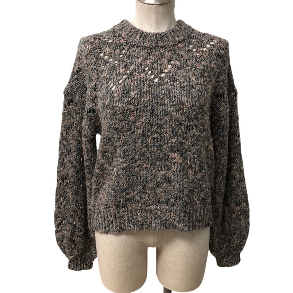 Madewell Sweater Womens XS Grey Multi Pointelle Marled Knit AD049 Crewneck
